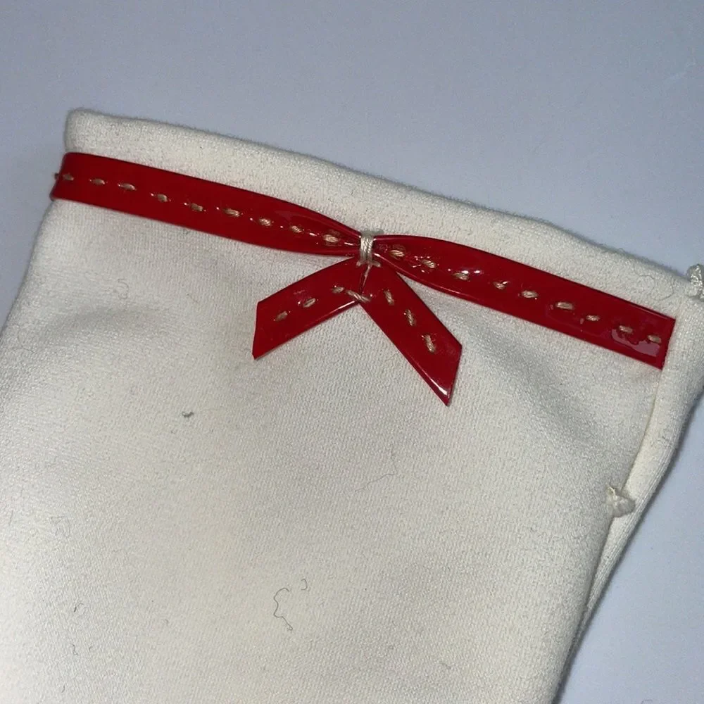 Vtg new in packaging Miss‎ Aris white nylon gloves with red plastic ribbon & bow